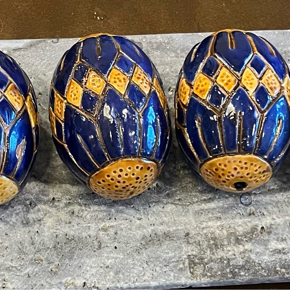 Easter Egg Decor! Ceramic Blue Golden Yellow Geometric Design Light Weight Decor - Picture 7 of 10